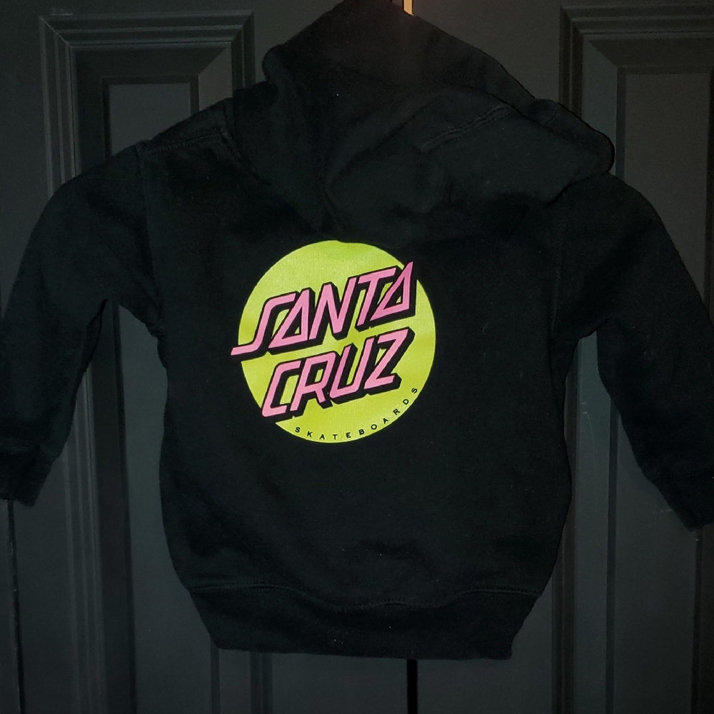 Santa Cruz Skateboards Black Hoodie with Neon Yellow Circle & Pink Logo
